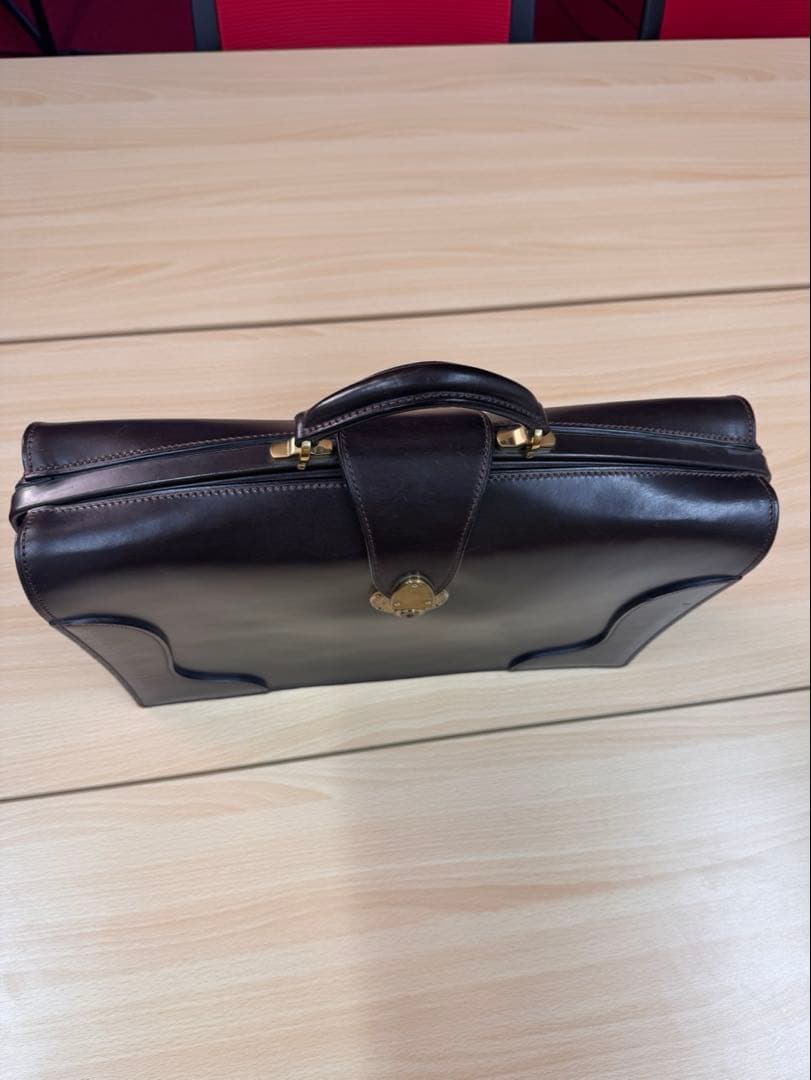 万双 三つマチダレスバッグ ブライドルレザー ビジネスバッグ ダークブラウン