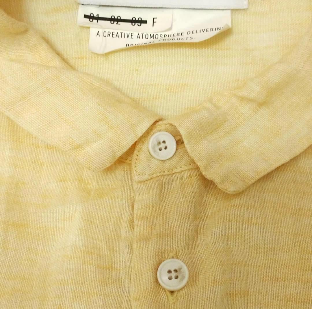 ヴェリテクール 日本製 リネン　ギャザーワンピース ロング シャツ イエロー　麻