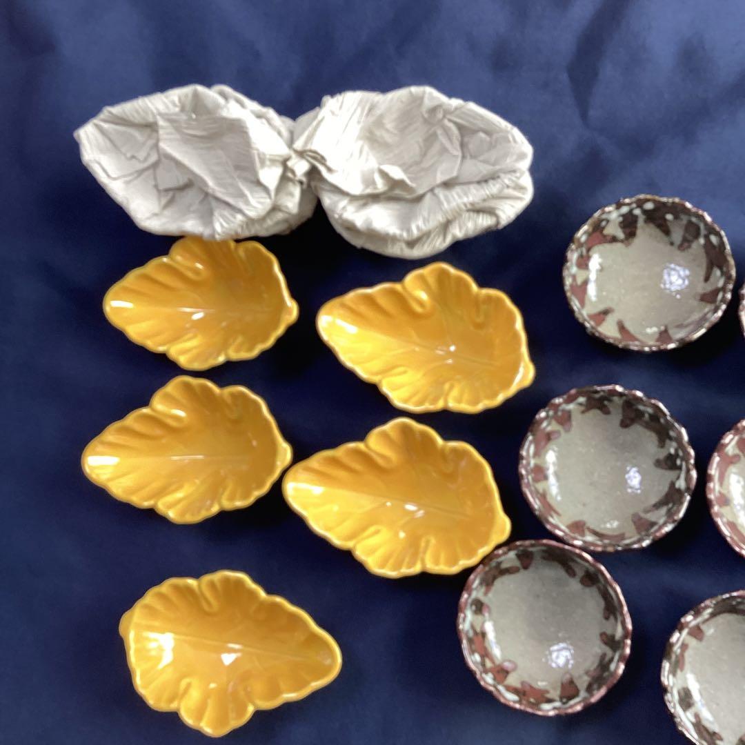 ｋｅｎｇｏｔ　　京焼乾山写雪笹少々鉢6客　黄交チ葉型小皿10客　　新品