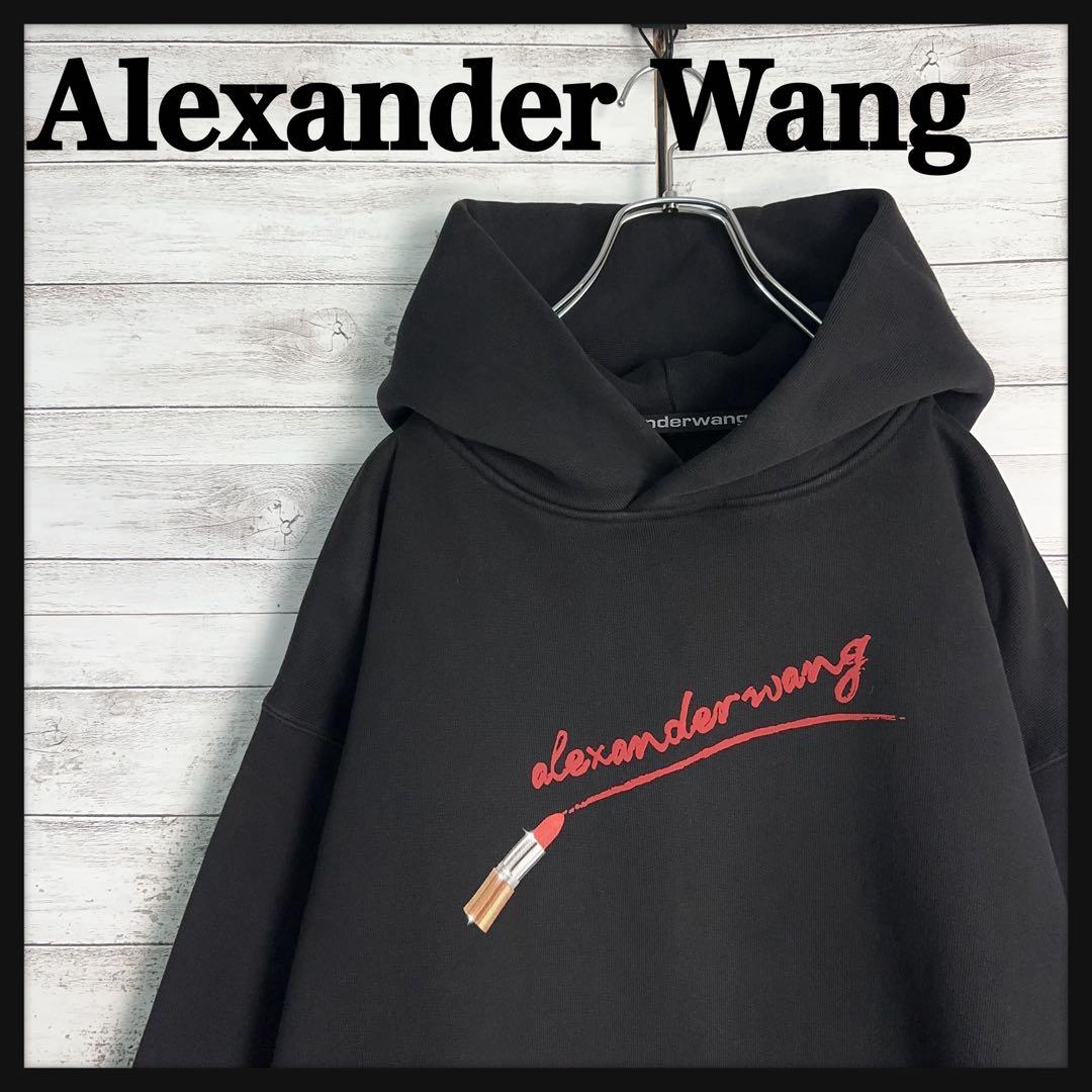 10558【即完売モデル】アレキサンダーワン☆リップロゴ定番カラー黒パーカー