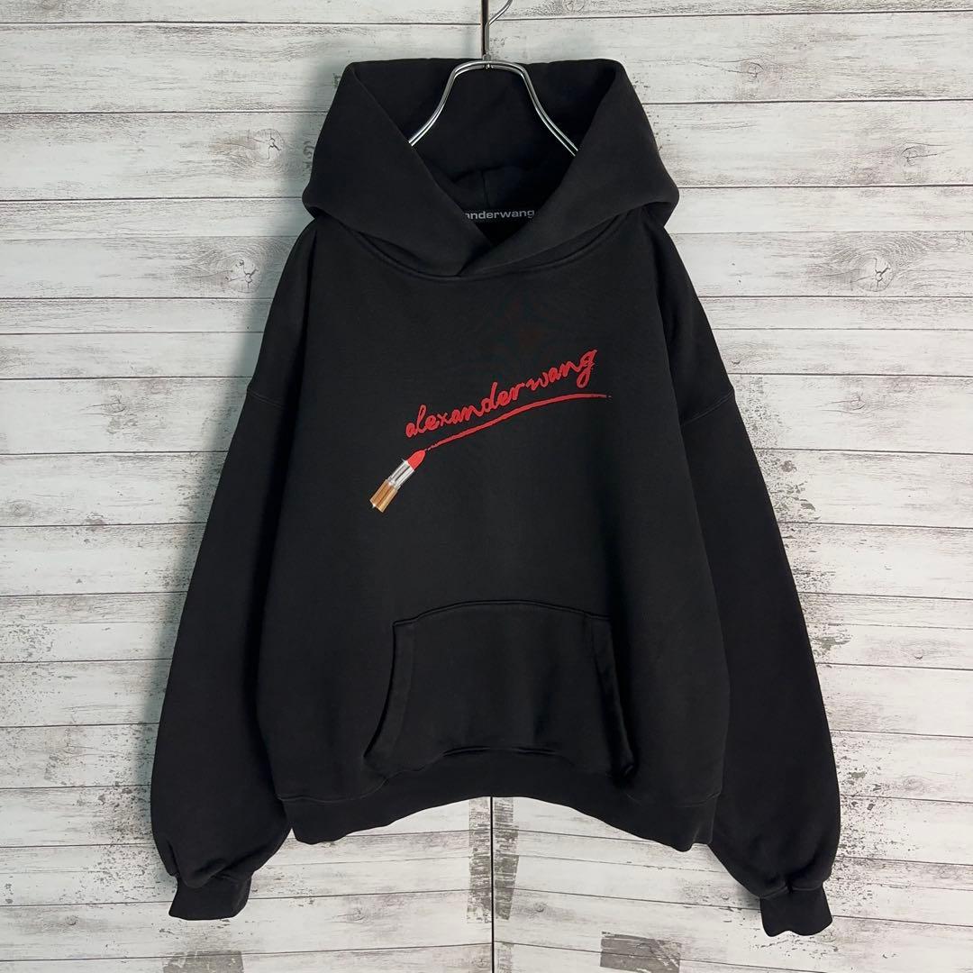 10558【即完売モデル】アレキサンダーワン☆リップロゴ定番カラー黒パーカー