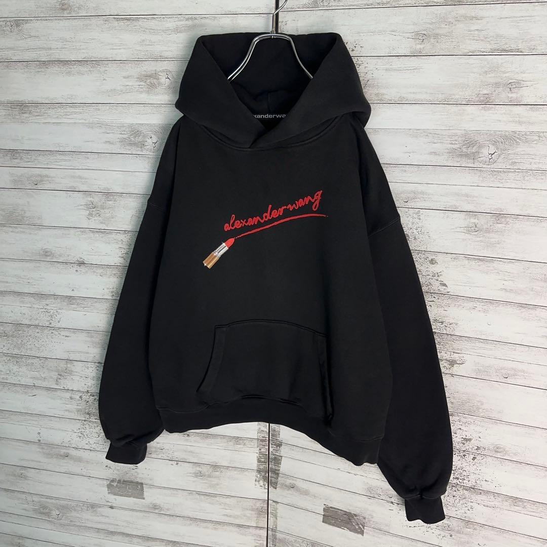 10558【即完売モデル】アレキサンダーワン☆リップロゴ定番カラー黒パーカー