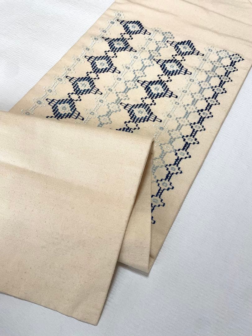 読谷山花織 九寸名古屋帯 上質カジュアルな一本◇本場琉球花織 ベージュ