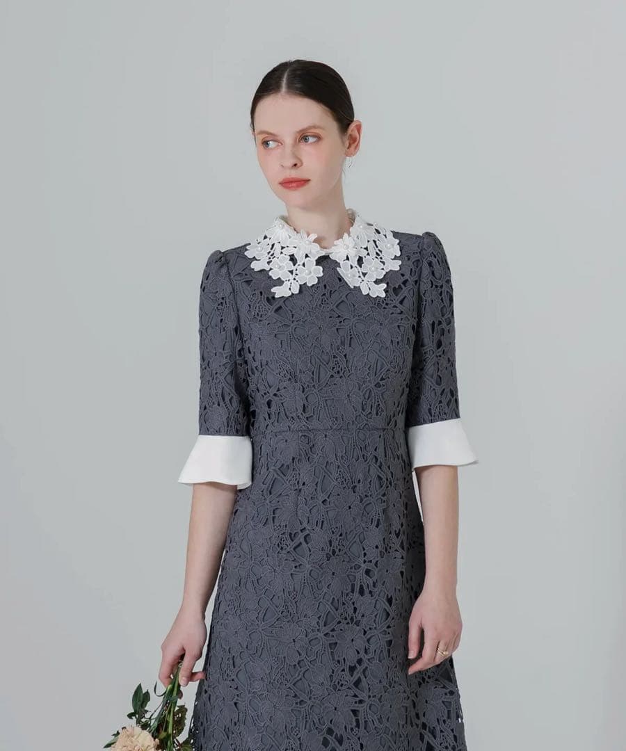 【新品未使用タグ付き】LEJU 花柄レースAラインドレス