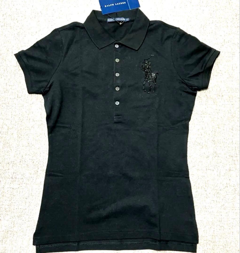 ☆★新品❣️ラルフローレン ビーズ 刺繍 ビッグポニー ポロシャツ黒 半袖 L★☆