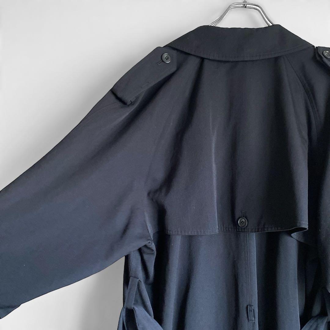 80s90s 日本製 DOMON ウールギャバジン ロングトレンチコート 黒 M