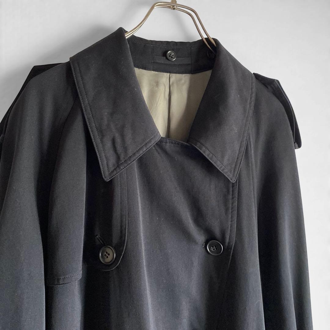 80s90s 日本製 DOMON ウールギャバジン ロングトレンチコート 黒 M