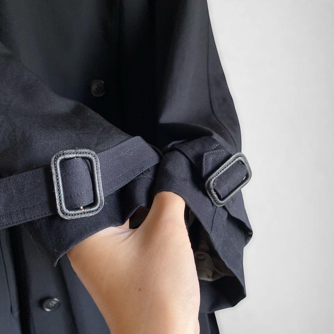 80s90s 日本製 DOMON ウールギャバジン ロングトレンチコート 黒 M