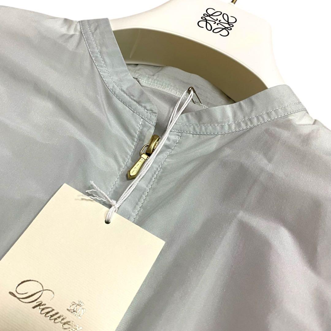 タグ付き　Drawer ドゥロワー ノーカラー ロングコート　撥水　ロゴ刺繍　S