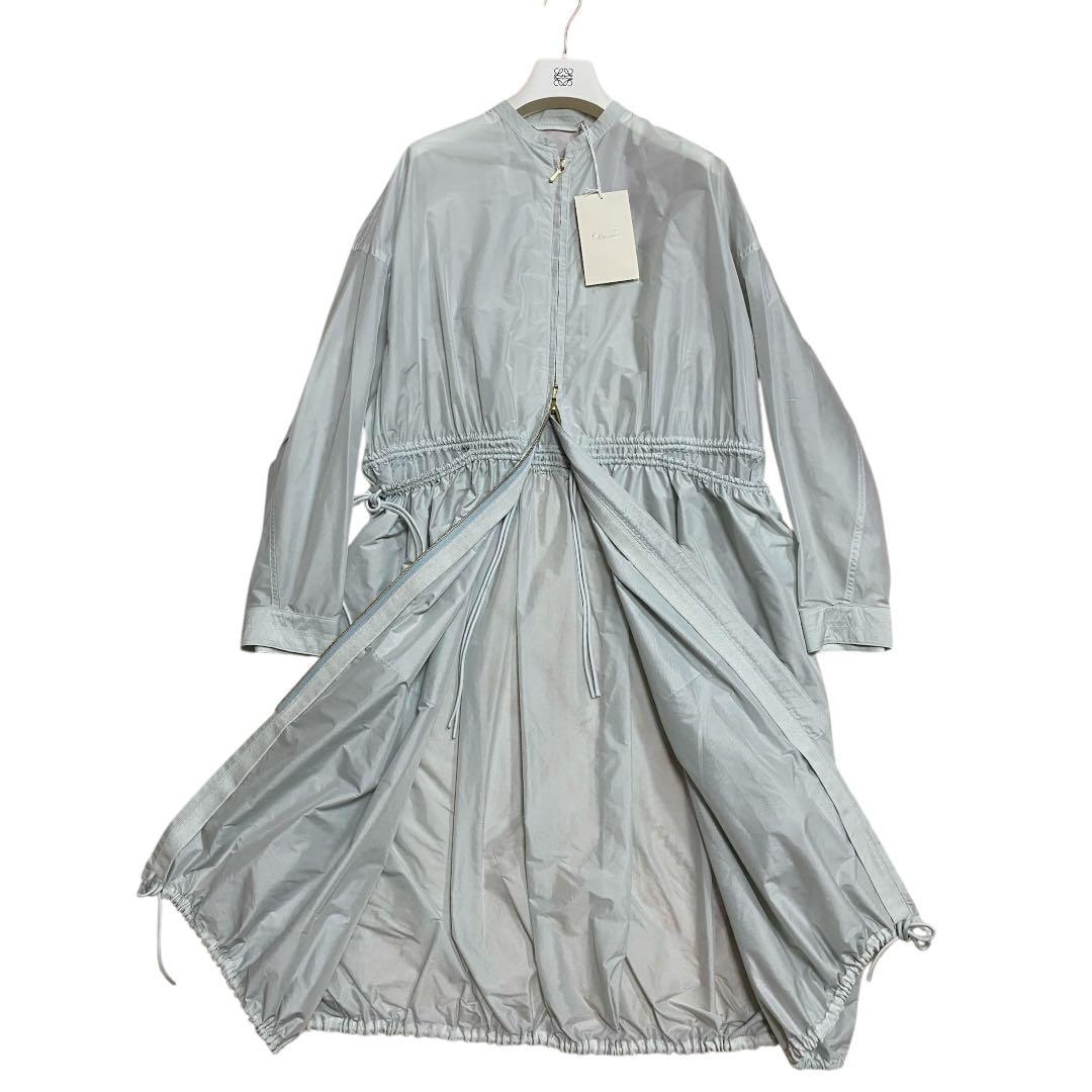タグ付き　Drawer ドゥロワー ノーカラー ロングコート　撥水　ロゴ刺繍　S