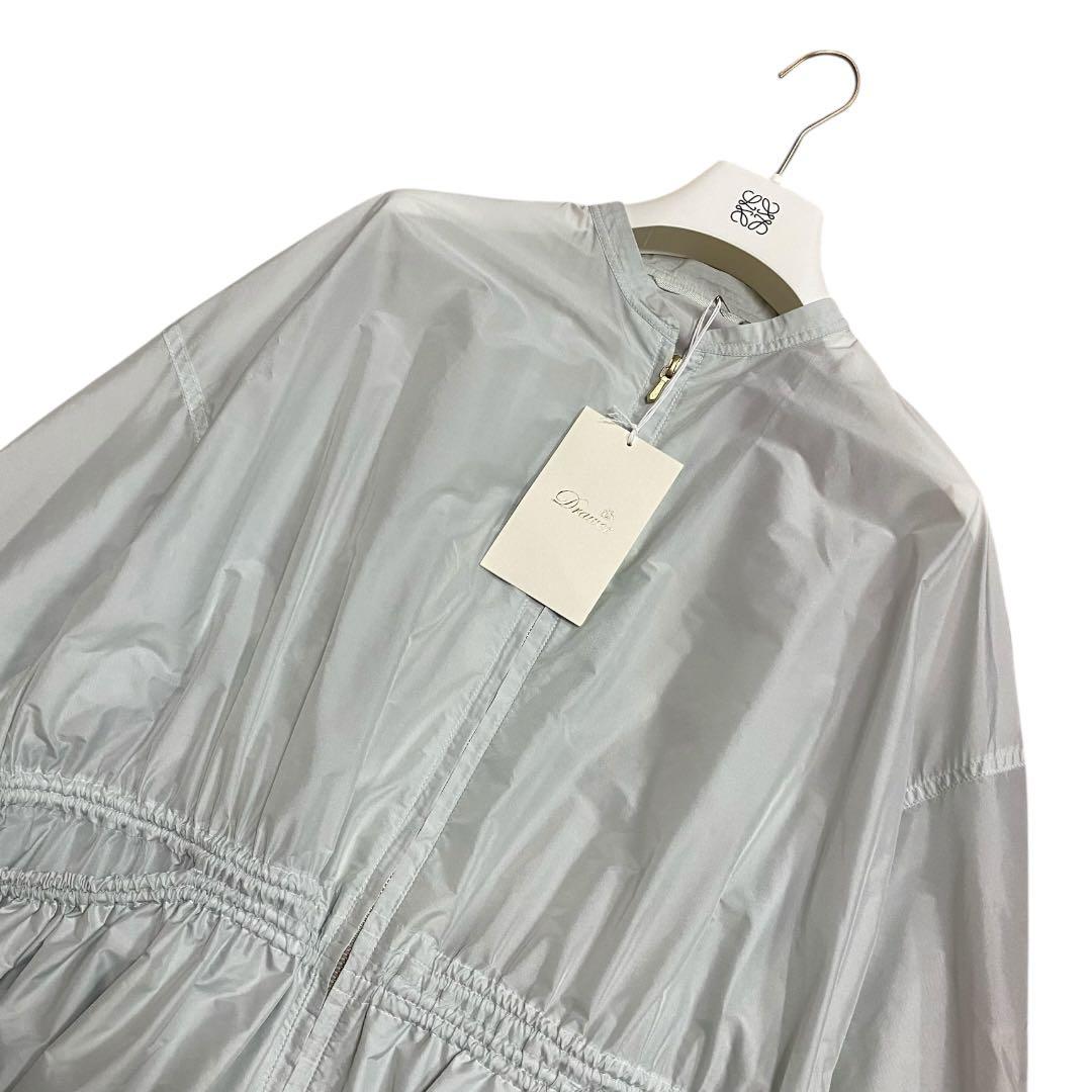 タグ付き　Drawer ドゥロワー ノーカラー ロングコート　撥水　ロゴ刺繍　S