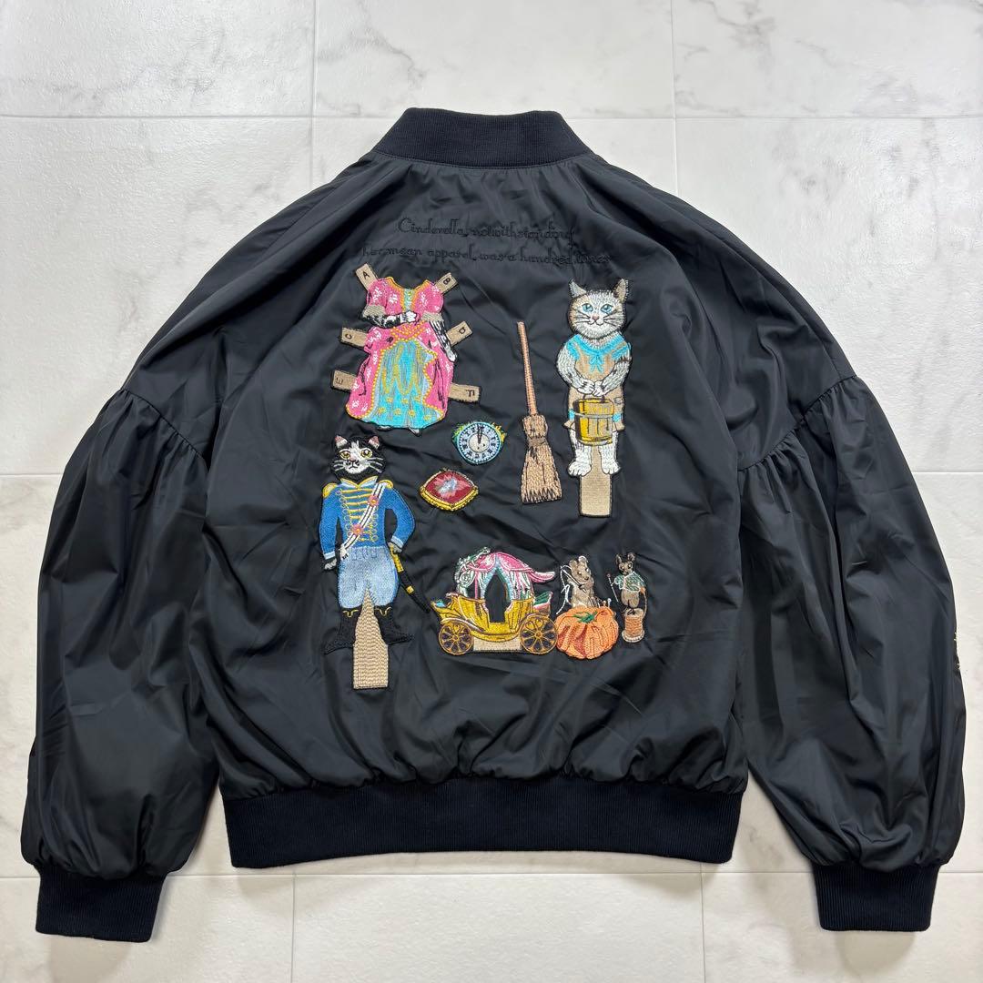 タマオワールド 刺繍ジャケット 猫柄 動物柄 MA-1 黒 ブラック