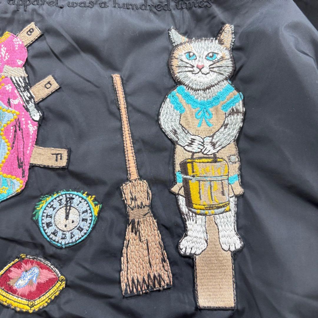 タマオワールド 刺繍ジャケット 猫柄 動物柄 MA-1 黒 ブラック