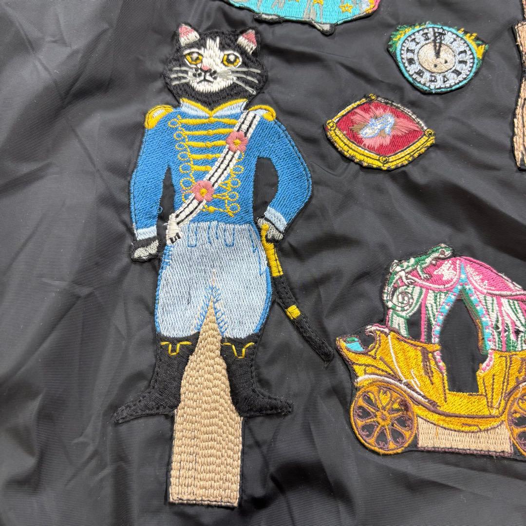 タマオワールド 刺繍ジャケット 猫柄 動物柄 MA-1 黒 ブラック
