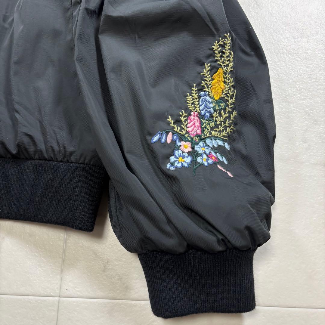 タマオワールド 刺繍ジャケット 猫柄 動物柄 MA-1 黒 ブラック