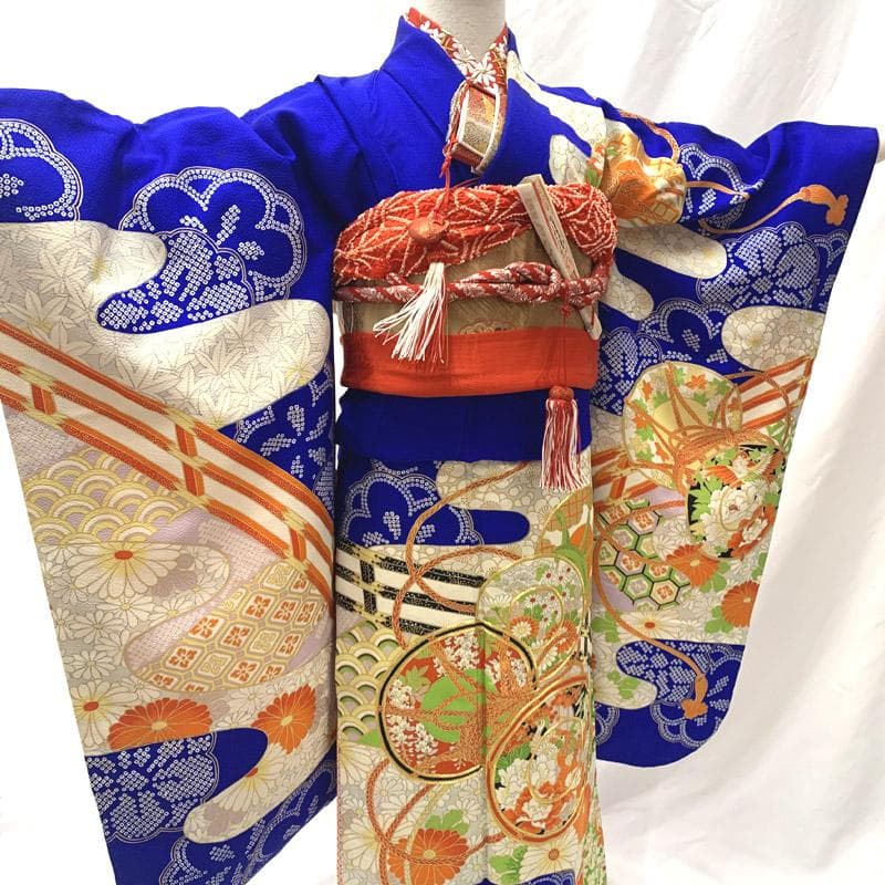 503ag52■七五三 七歳 女児 着物&袋帯&長襦袢 鼓 金彩 菊■状態良好