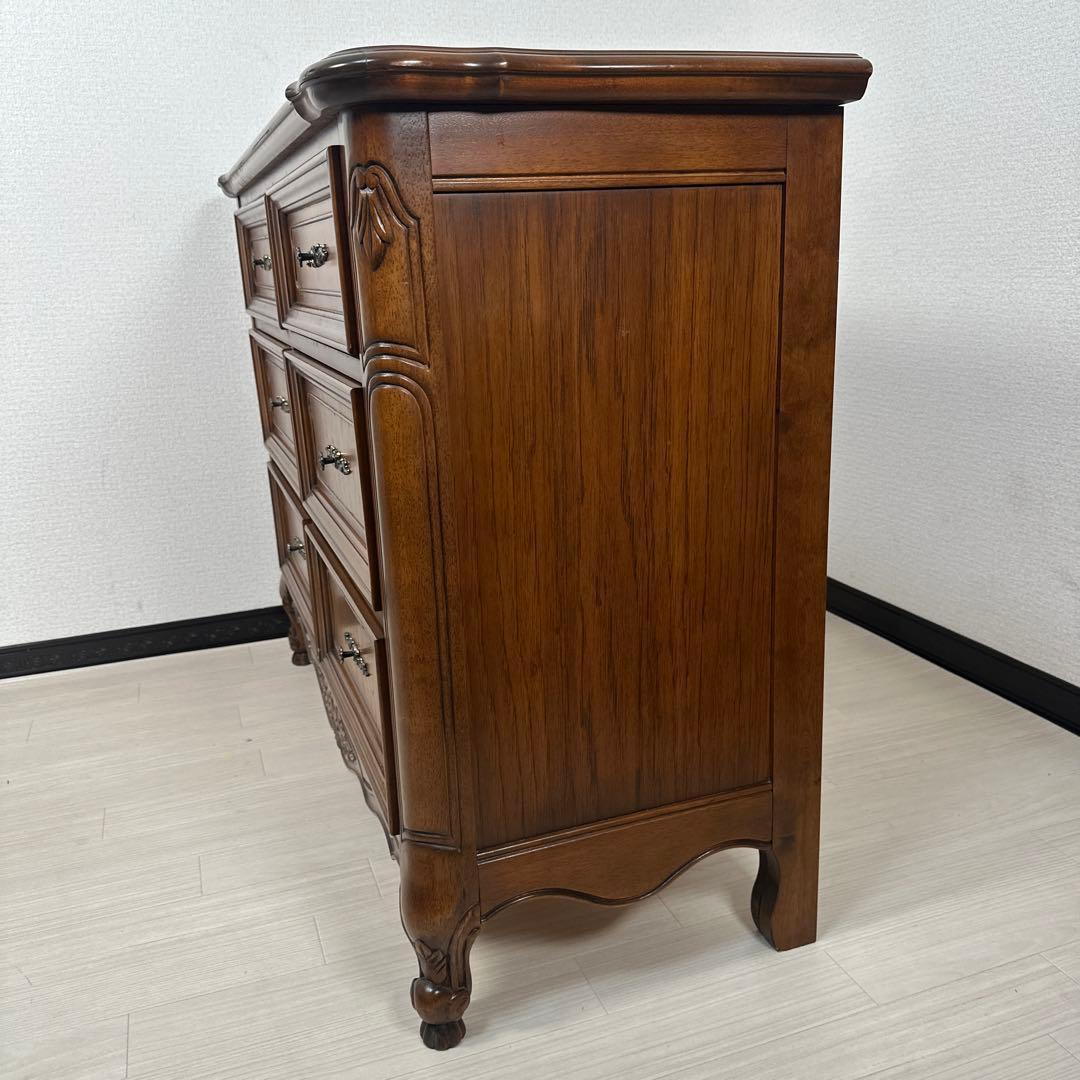 【展示品】英国 アンティーク調 チェスト 3段6杯 レリーフ 彫刻 ※i4※