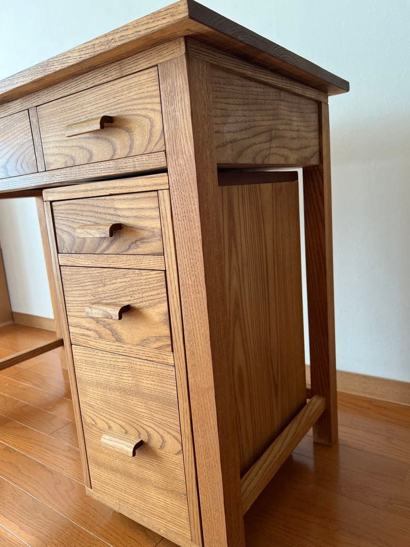 【ひでじ工房】ワークデスク 無垢勉強机PC台チェスト付【昭和レトロ】