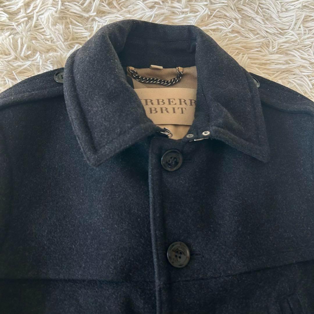 バーバリーブリット ウールコート メガチェック ステンカラー ブラック