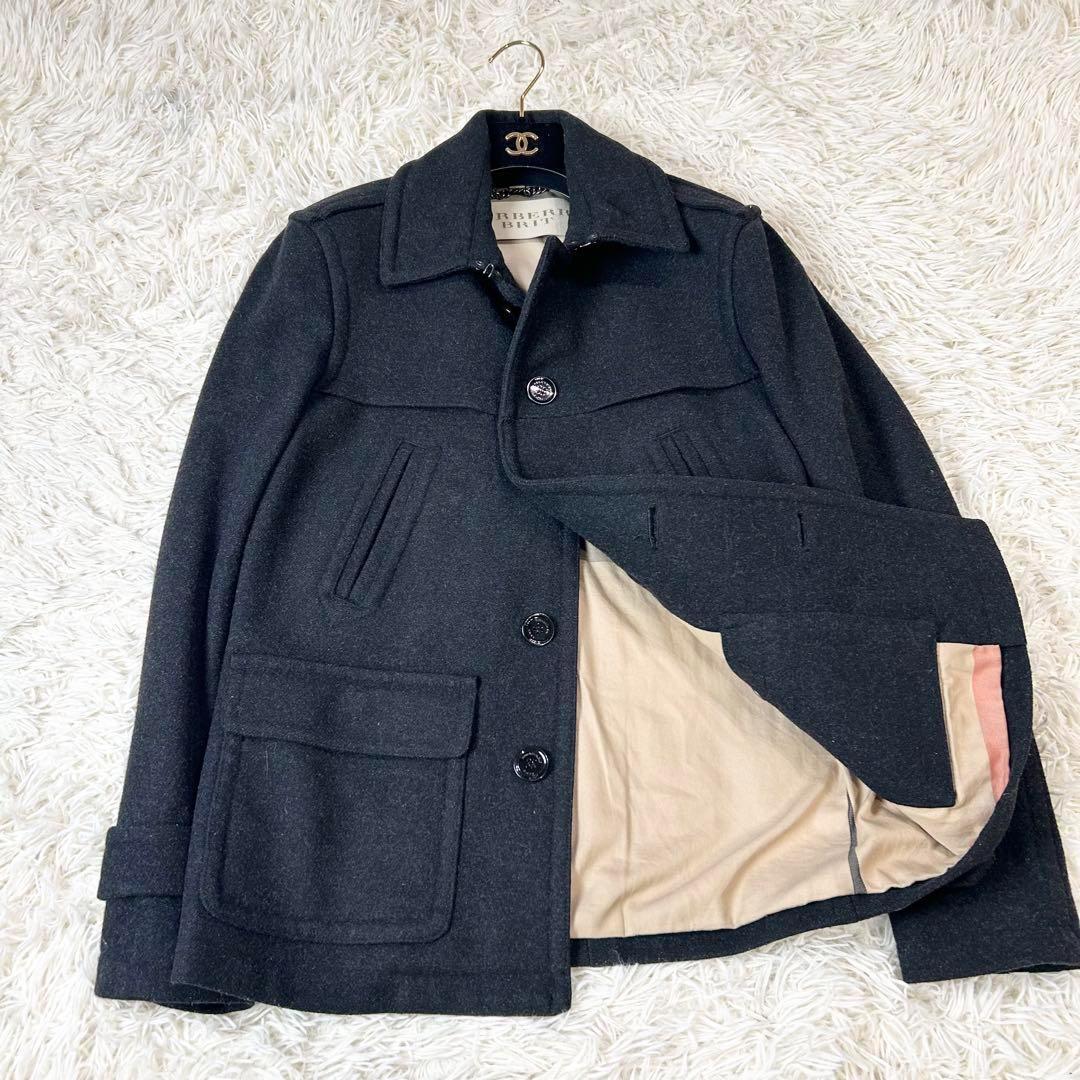 バーバリーブリット ウールコート メガチェック ステンカラー ブラック