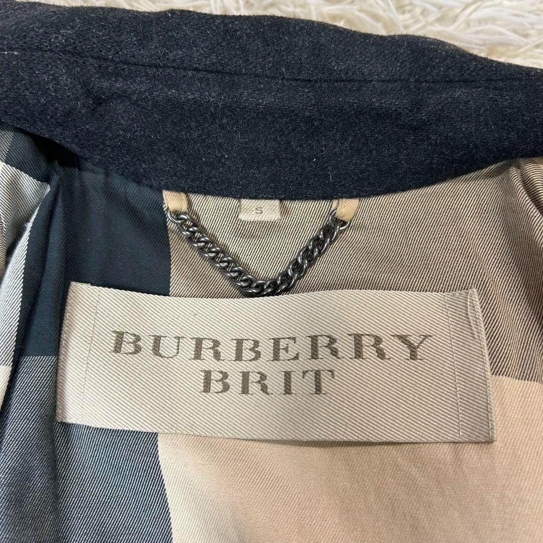 バーバリーブリット ウールコート メガチェック ステンカラー ブラック