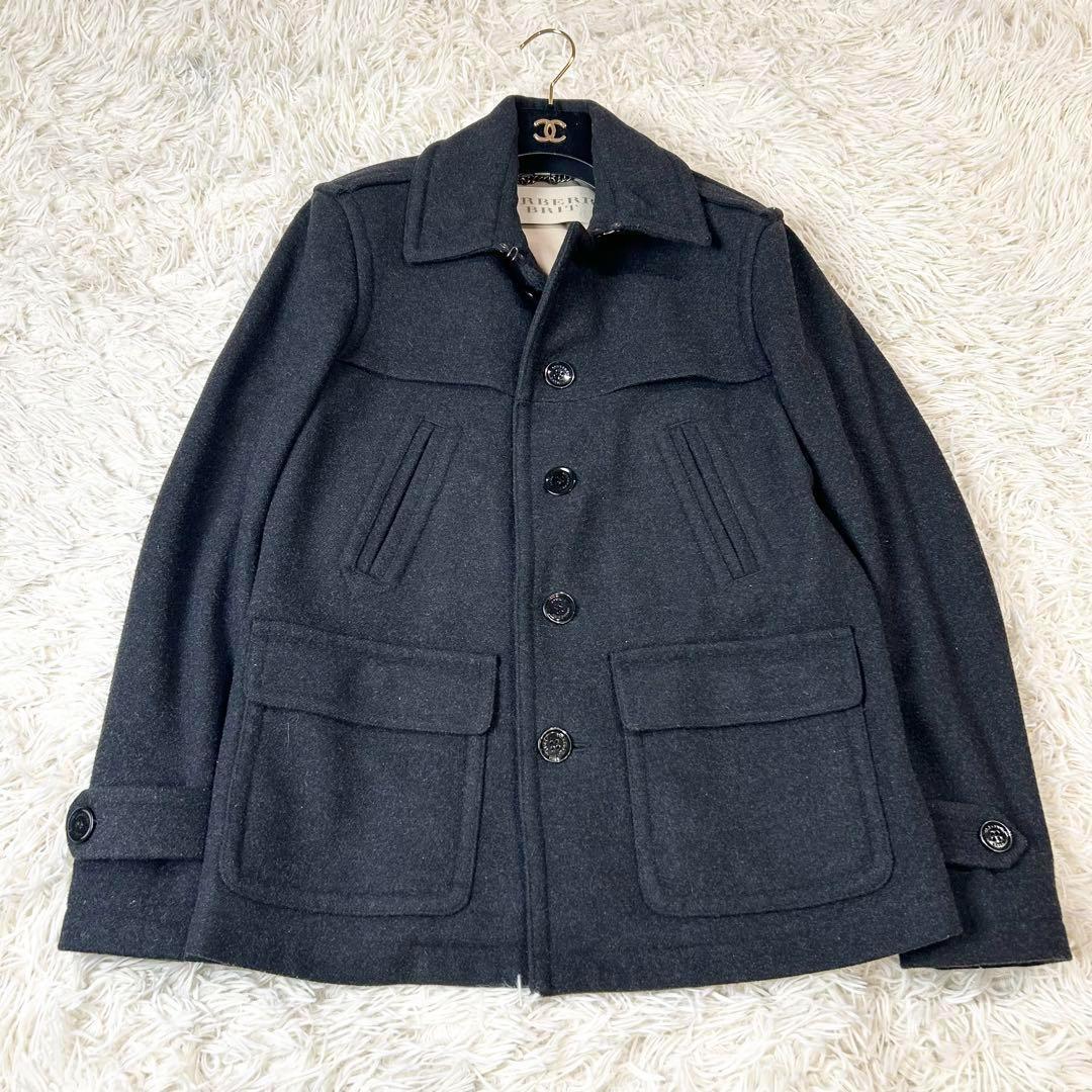 バーバリーブリット ウールコート メガチェック ステンカラー ブラック