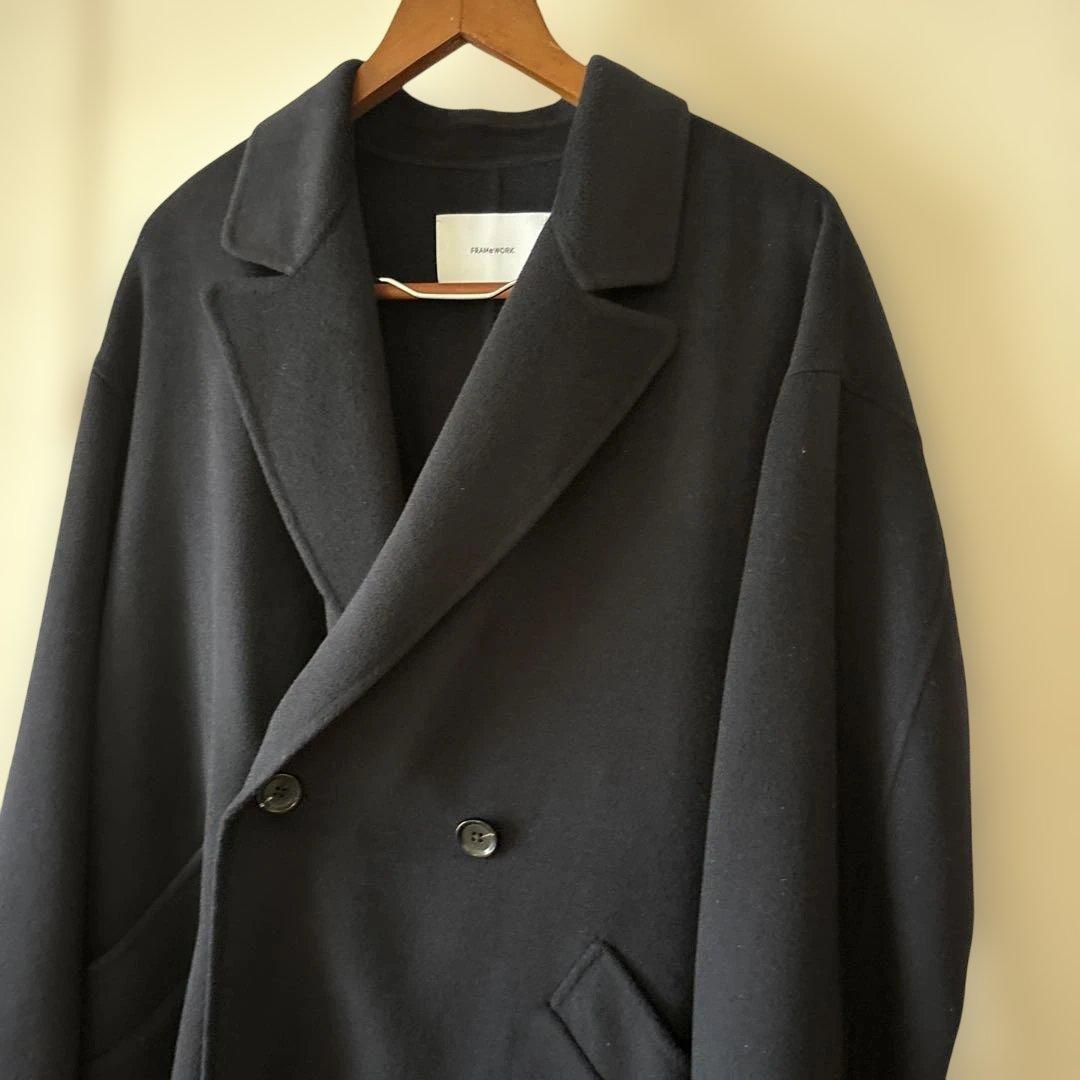 FRAMeWORK SUPER160sダブルブレストコート　ネイビー　36