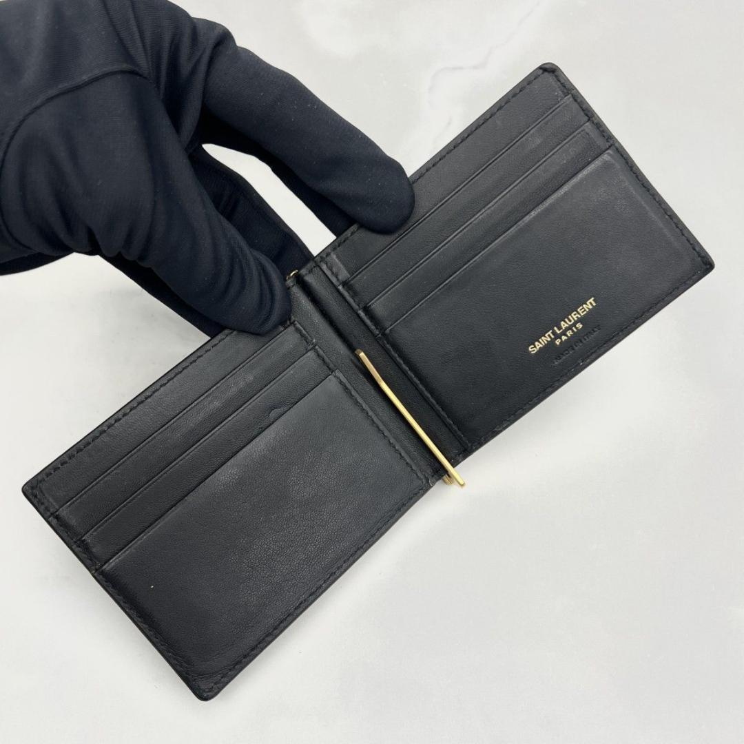 イヴサンローラン マネークリップ YSL クロコ押し ブラック ビジネス メンズ