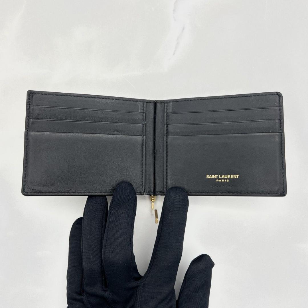 イヴサンローラン マネークリップ YSL クロコ押し ブラック ビジネス メンズ