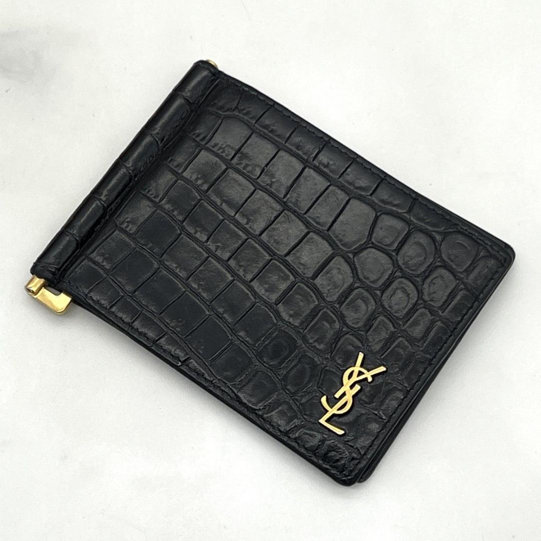 イヴサンローラン マネークリップ YSL クロコ押し ブラック ビジネス メンズ