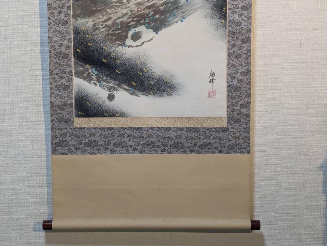 【真作】掛軸　高橋栖峰　富士と鷹の図　格調高い日本画　吉祥画　合箱入　R3