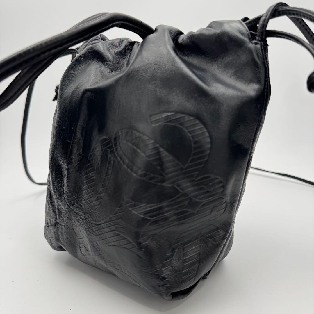 ロエベ アナグラム ナッパレザー 巾着型ショルダーバッグ 斜めがけ ブラック