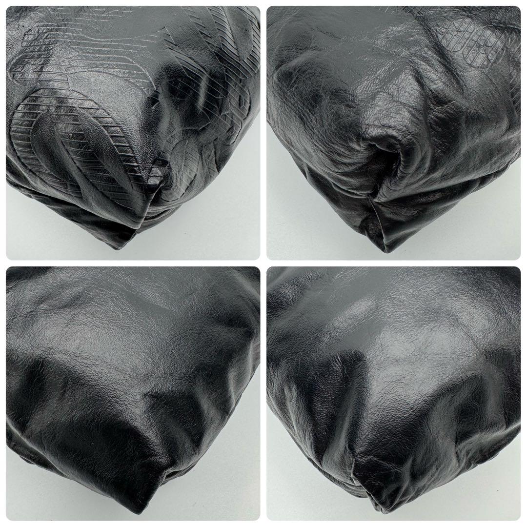 ロエベ アナグラム ナッパレザー 巾着型ショルダーバッグ 斜めがけ ブラック