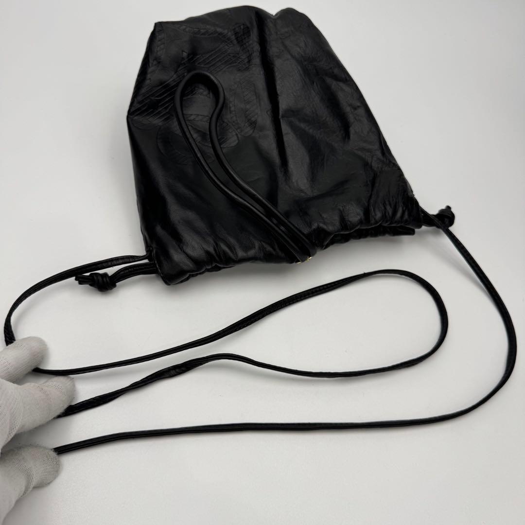 ロエベ アナグラム ナッパレザー 巾着型ショルダーバッグ 斜めがけ ブラック