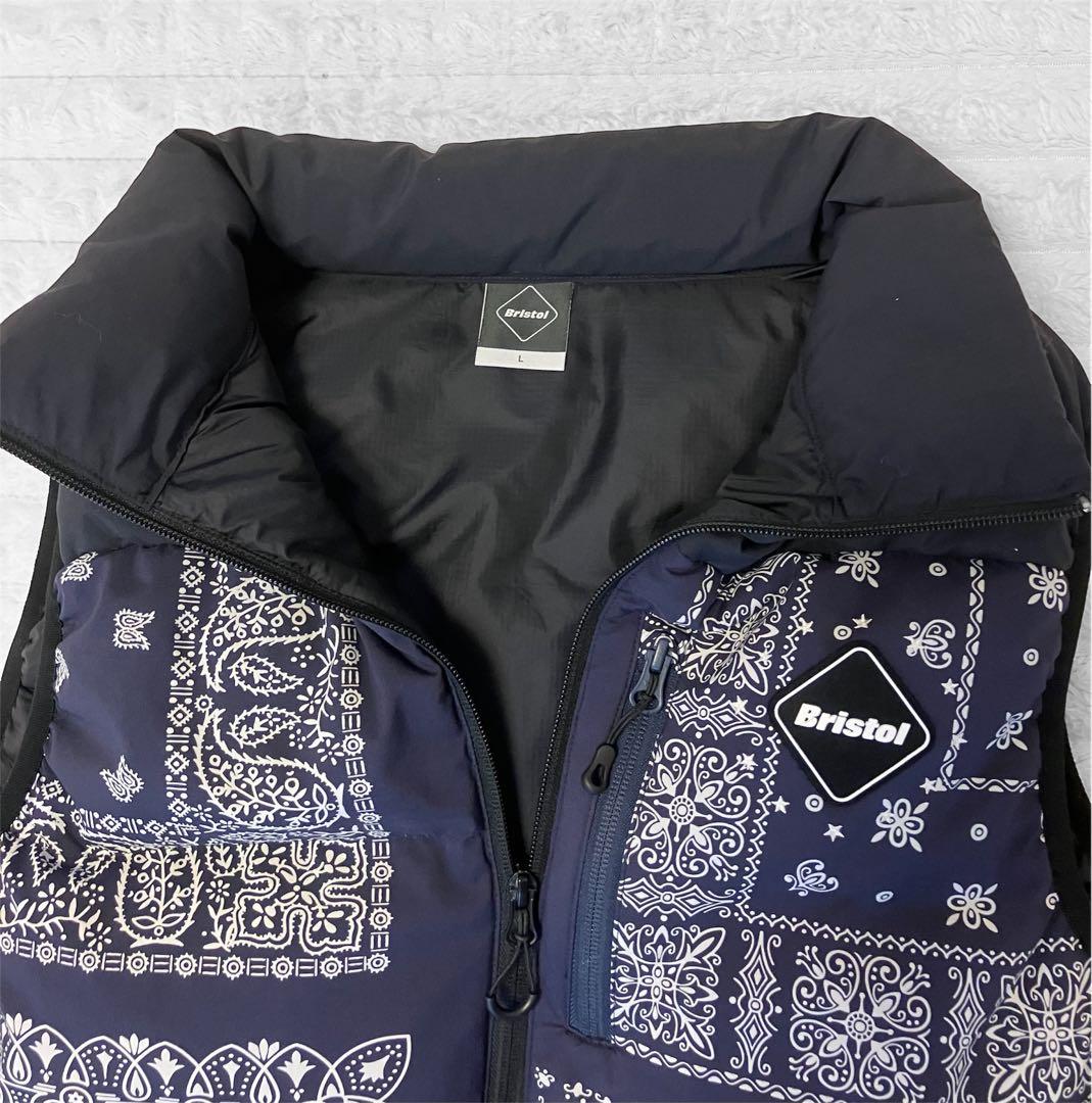 美品！FCRBダウンベスト ネイビー×バンダナL