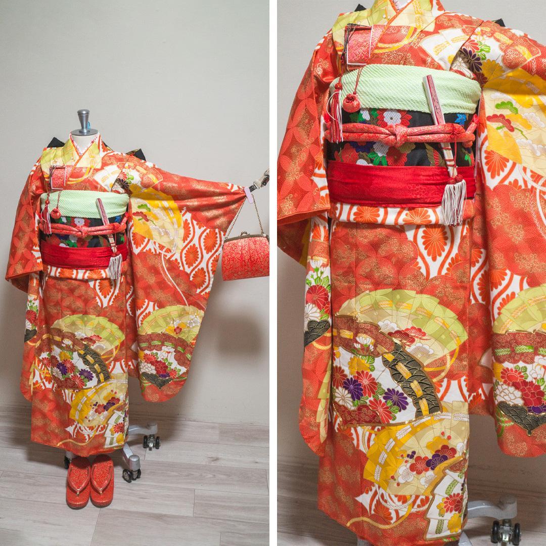 S*y様 【七五三 7歳】豪華晴れ着セット・正絹・扇面柄・作り帯・草履バッグ筥迫