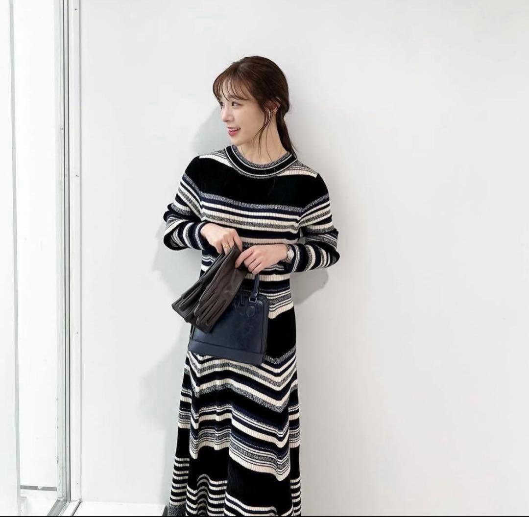 COCODEAL マルチボーダー　フレアニットワンピース