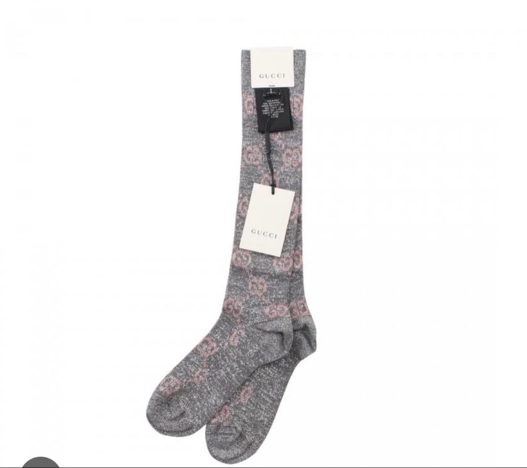 GUCCI 靴下 グレー グッチ M ハイソックス ラメ