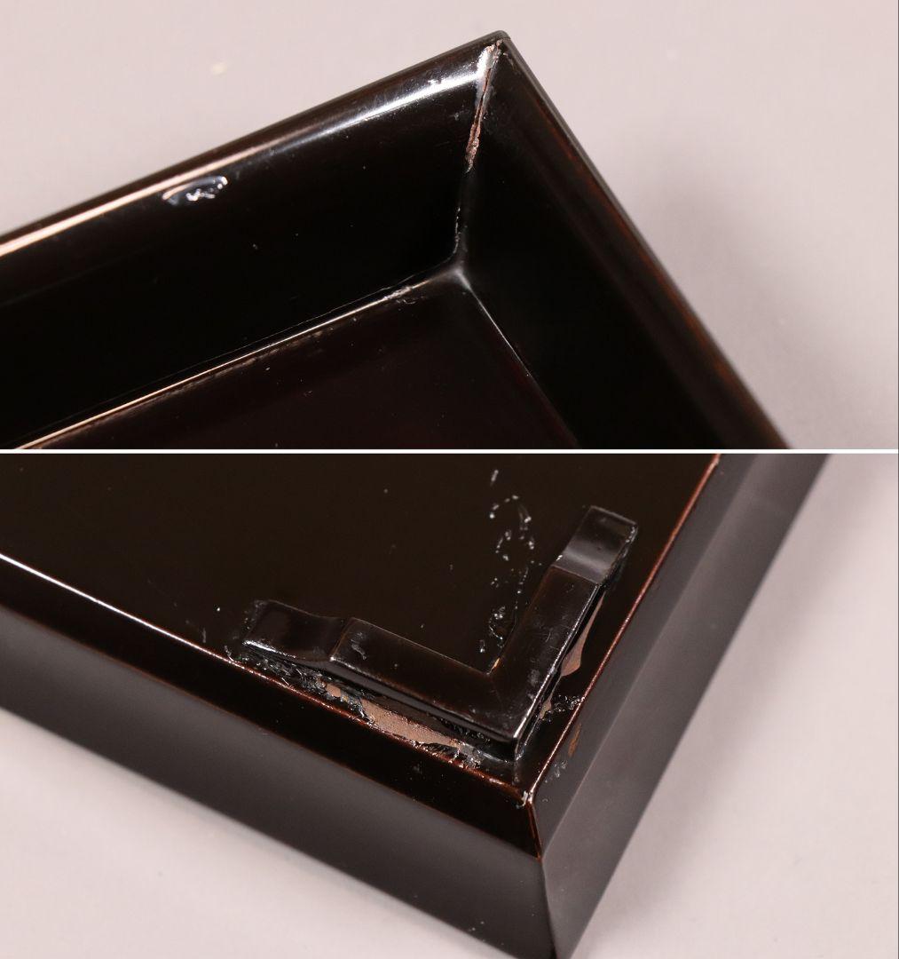 CM81 時代木製漆器 流水笹竹尾長鳥 金蒔絵 黒塗 四方膳 足付 五客 吸物膳