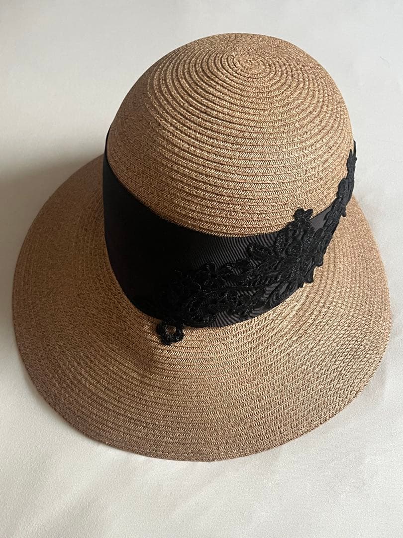 【芦屋ロサブラン】レースリボン付き麦わら帽子【ブラック】