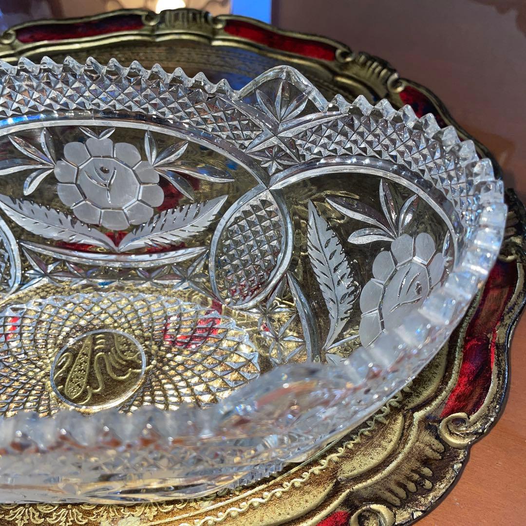 ボヘミア　ガラス　ボトルクーラー 楕円　ボウル　未使用