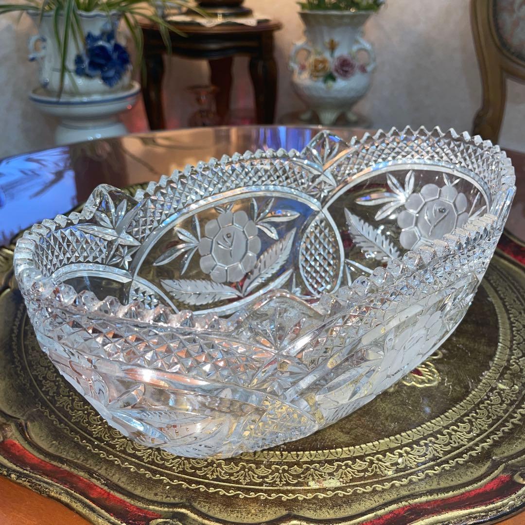 ボヘミア　ガラス　ボトルクーラー 楕円　ボウル　未使用