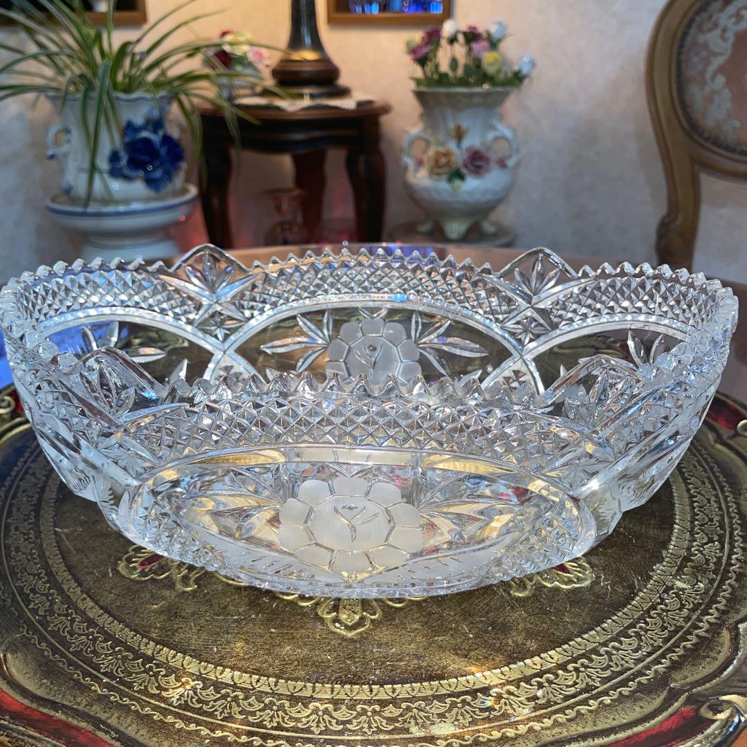 ボヘミア　ガラス　ボトルクーラー 楕円　ボウル　未使用