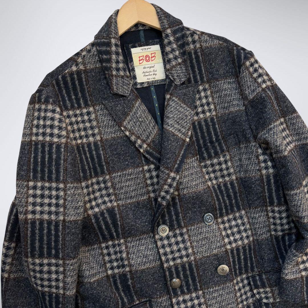 希少サイズ 3XL✨ BOB ボブ イタリア製 ダブルコート ウール混 チェック
