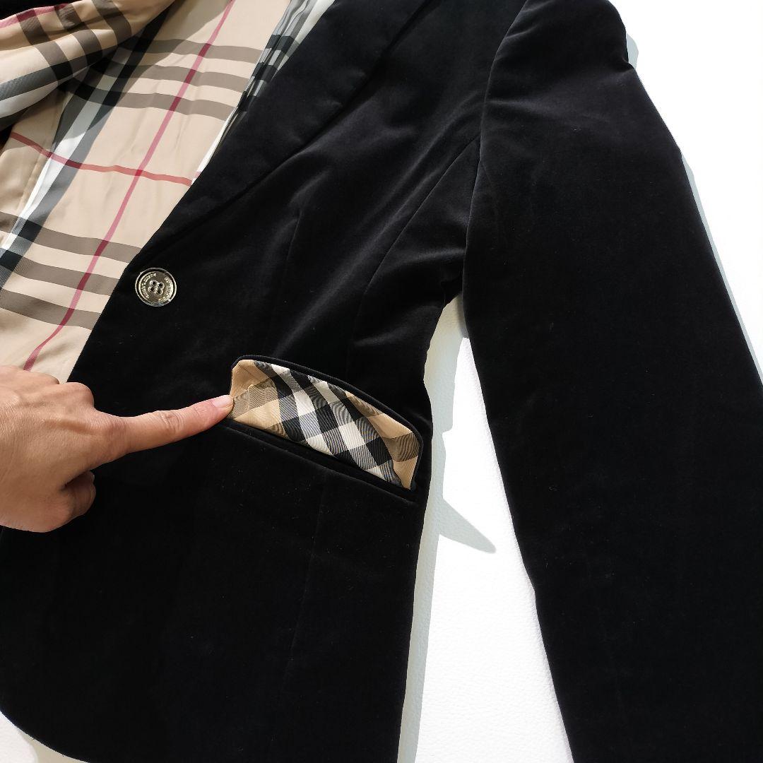 バーバリー テーラードジャケット　ベロア　38 ブラック　ノバチェック