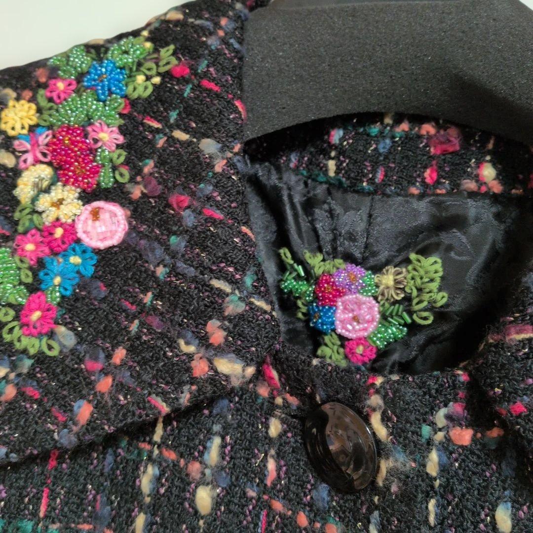 ロングコート ブラック系 刺繍付き