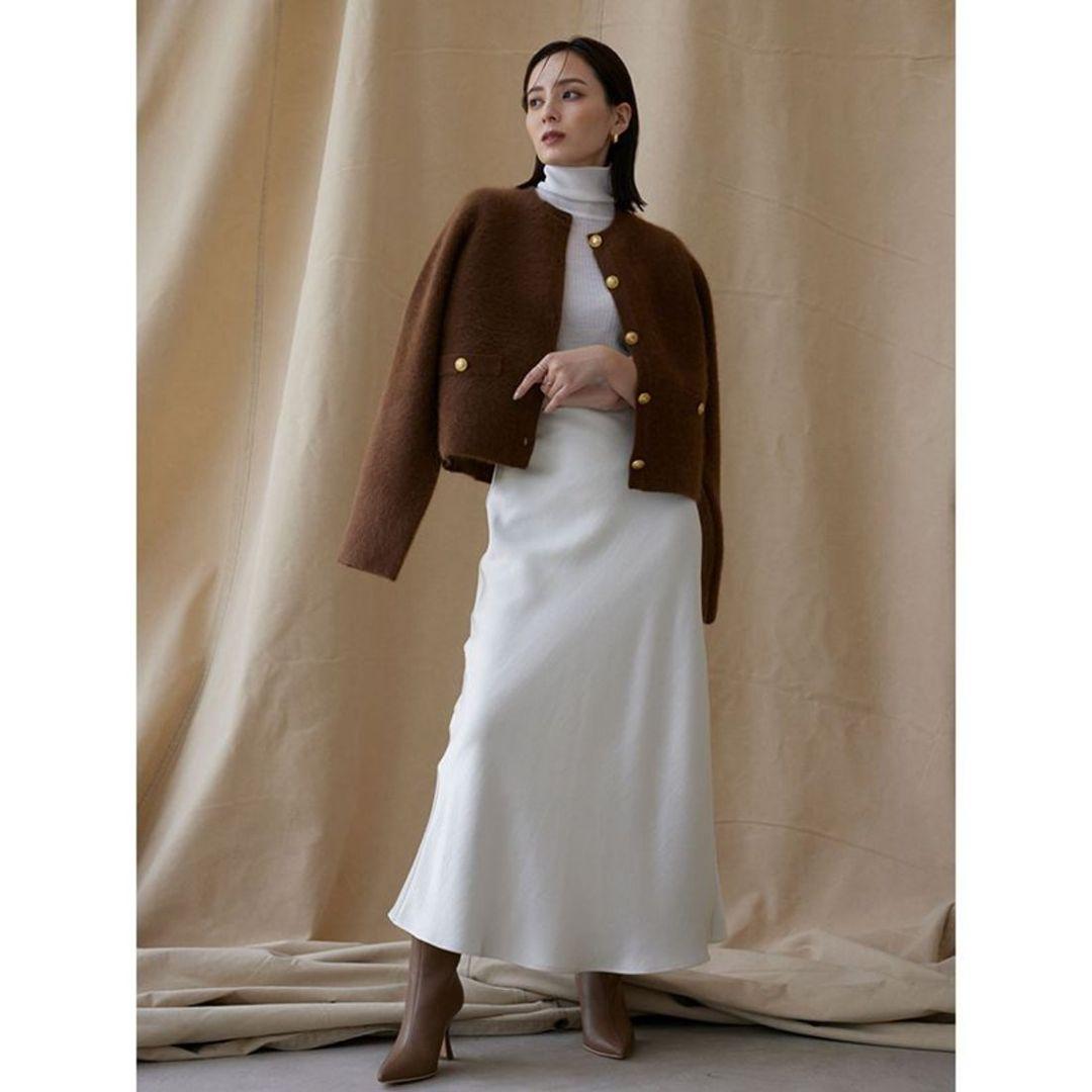 anuans アニュアンス◆ラクーンブレンドノーカラーニットジャケット◆キャメル