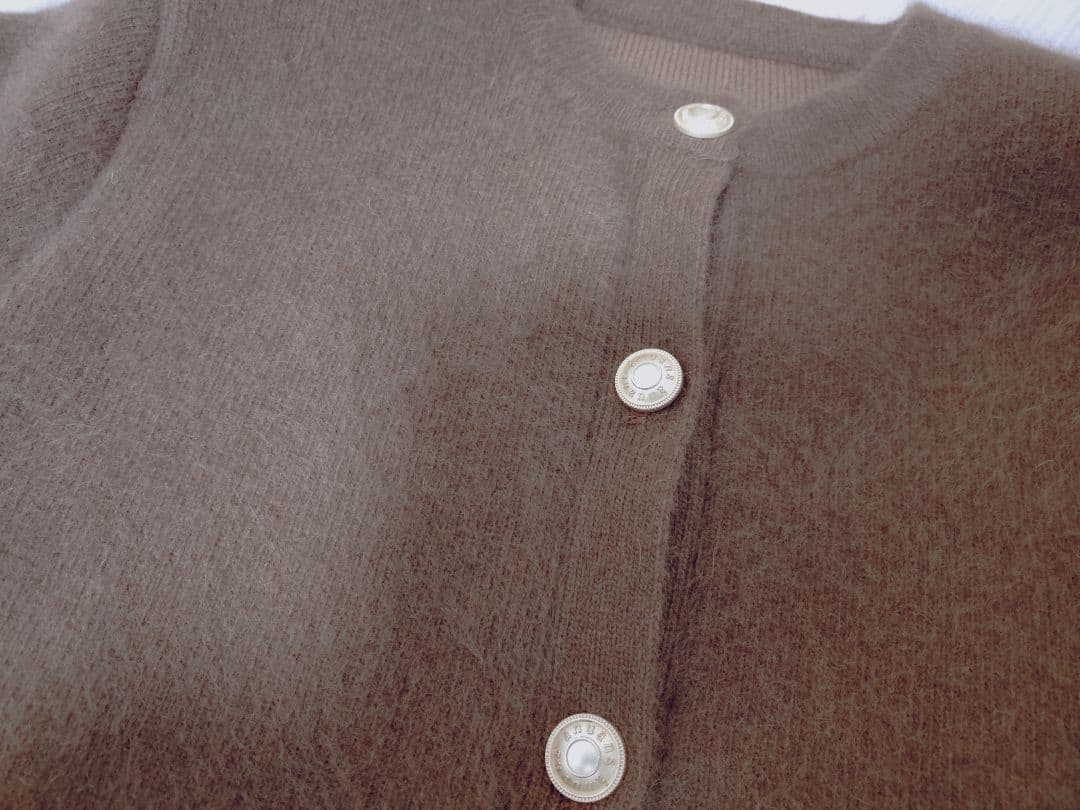 anuans アニュアンス◆ラクーンブレンドノーカラーニットジャケット◆キャメル