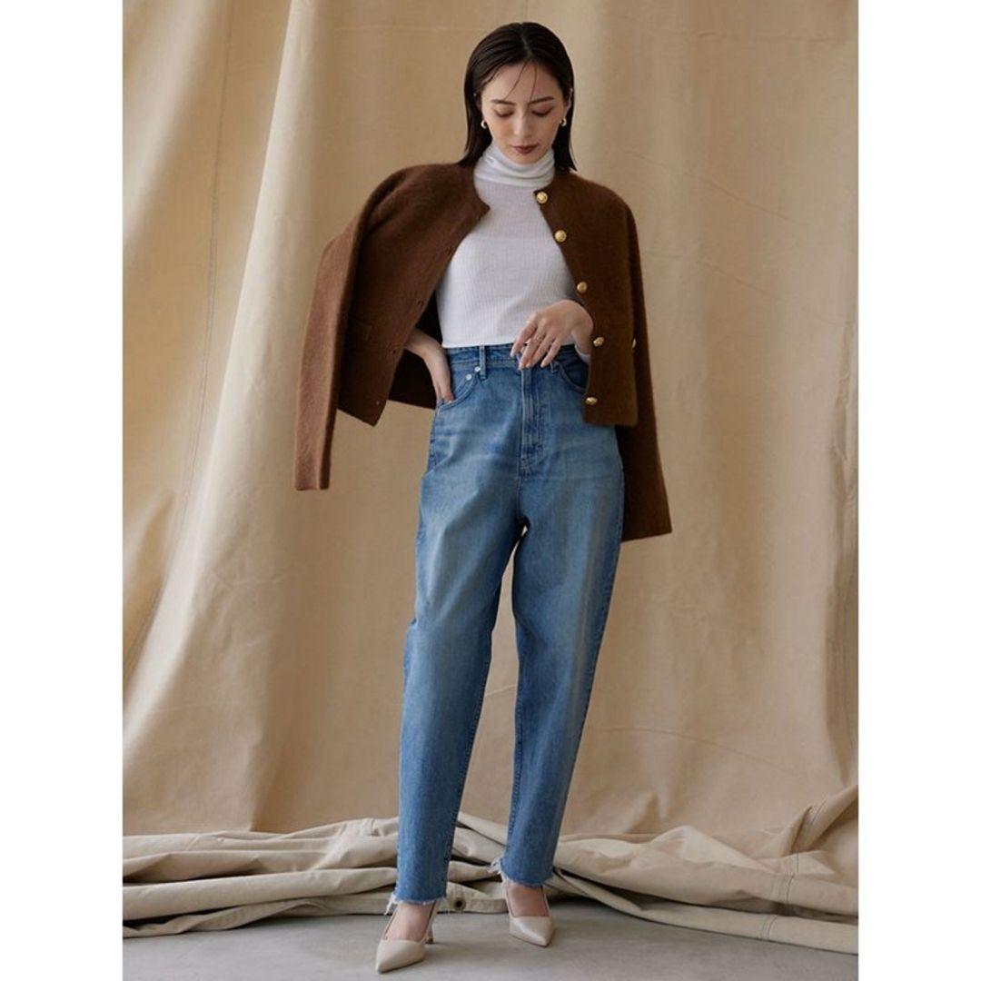 anuans アニュアンス◆ラクーンブレンドノーカラーニットジャケット◆キャメル