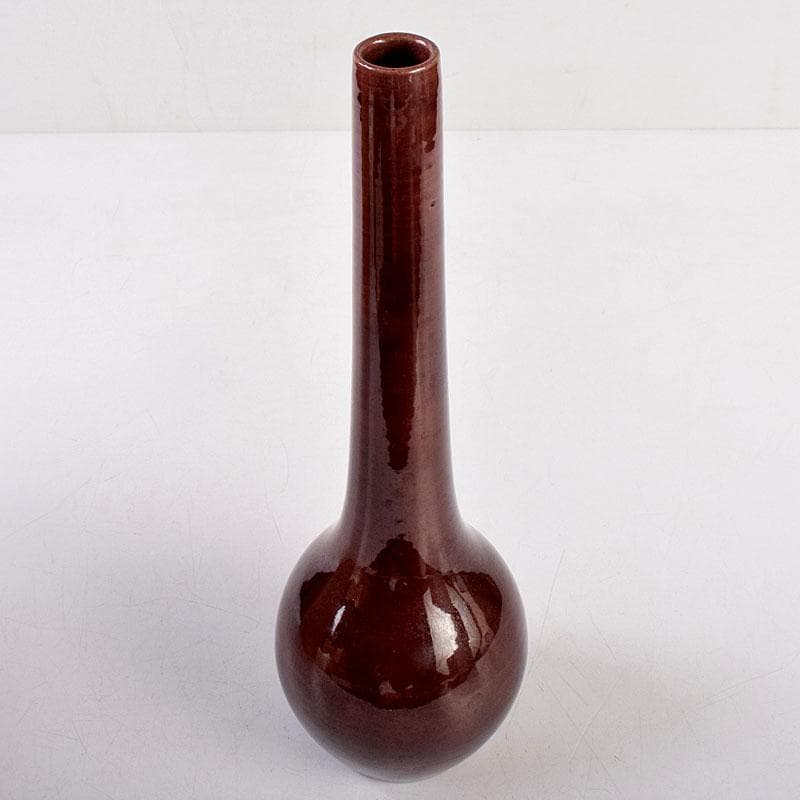 交趾焼　赤沢露石（修三）作　鶴首花入　花瓶　共箱　Z　8575